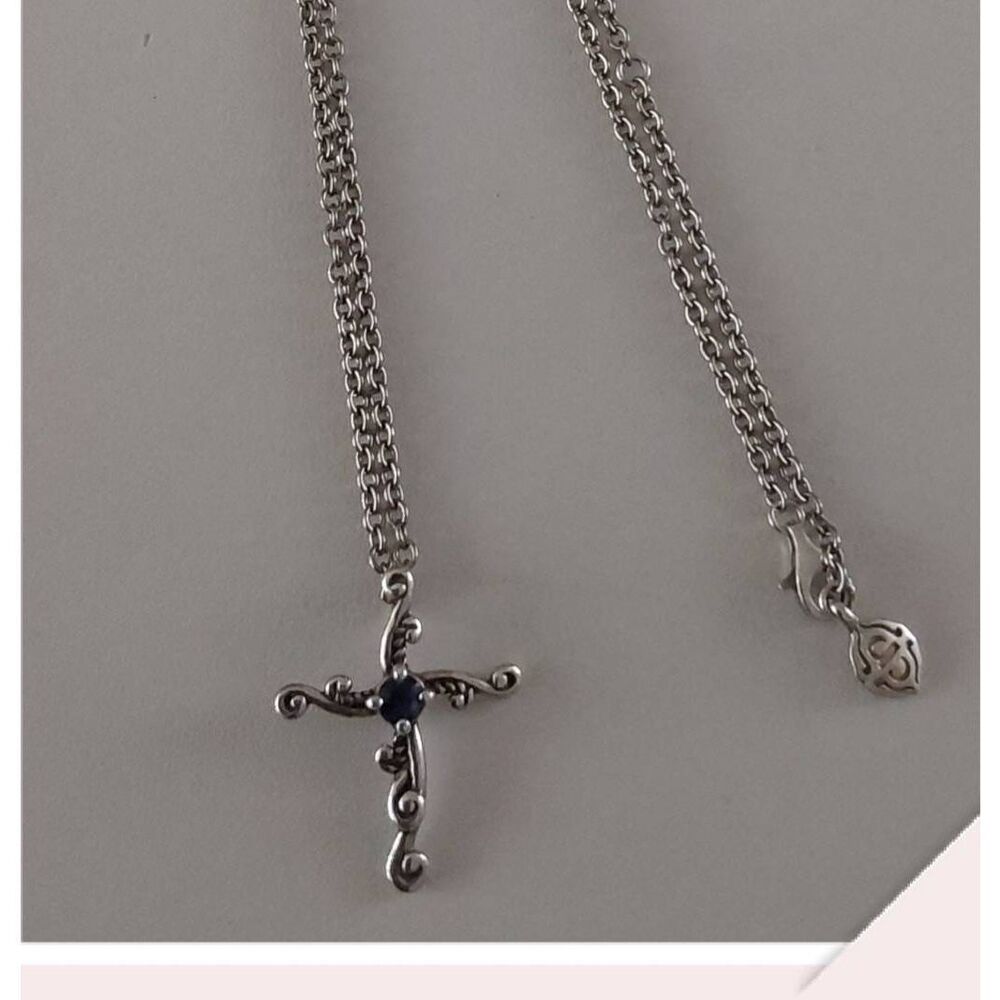 American West Sterling Silver Cross Necklace with authentic sapphire